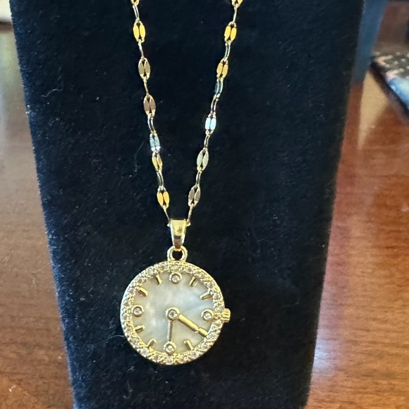 Glam Shell Dial Pendant Necklace with Cubic zirconia Accents, Gold Tone Chain - Picture 6 of 7